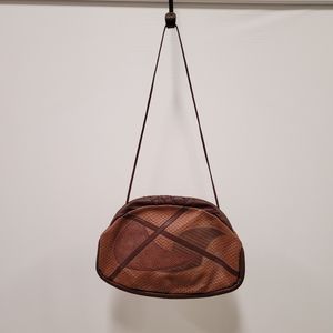 Vintage Leather Shoulder Bag Boho Chic Metal Hinge Open Long Strap Hand Crafted